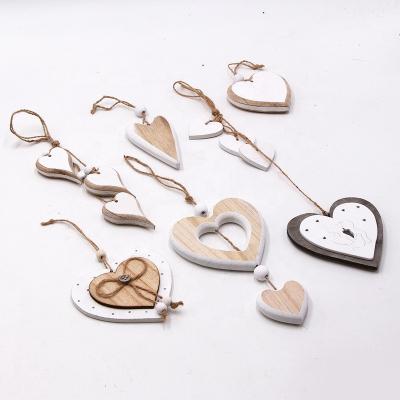 China Europe 3 Hearts DIY Woodenb Open Heart Pendant Design for Party Wedding Valentine's Day Hanging Ornament Nordic Vintage Decor for sale