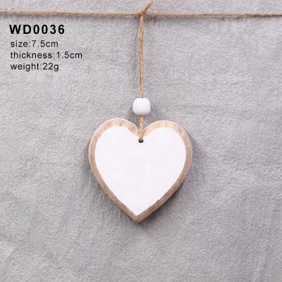 China Europe DIY White Heart Crafts Wedding Wooden Pendant Valentine's Day Party Design Heart Ornament Hanging Decor for sale