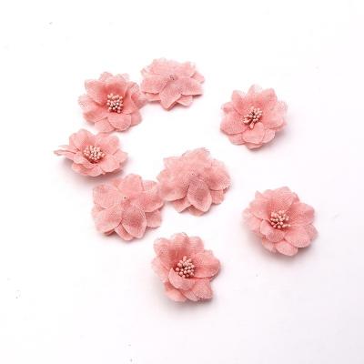 China 80% Polyester 20%Plastic 6pcs/bag 5cm Lace Style Fabric Flower Heads For Wedding DIY Decoration Garment Hat Shoes Decor Supplies for sale