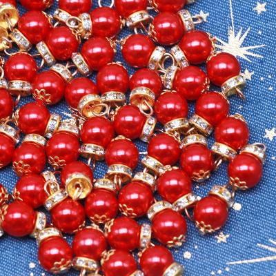 China 80%Plastic20Mental 10mm Red White ABS Diamond Pearl Bead Carfts For Chiristmas Decoraton for sale