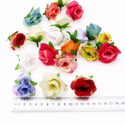 China 90%Polyester 10%Plastic 4cm Rose Flower Heads Silk Artificial red white DIY home decor Burgundy Rose For Wedding Engagement Party for sale