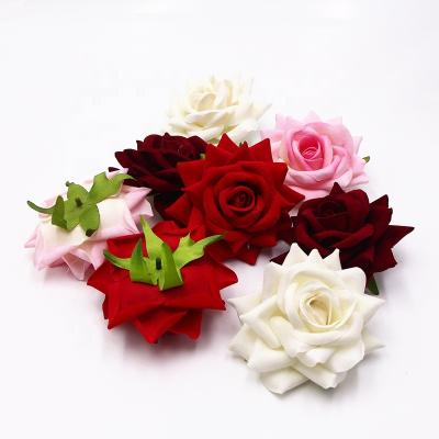 China 90%Polyester 10%Plastic Velvet 9cm Red White Burgundy Rose Home Decor DIY For Wedding Engagement Party Rose Flower Heads Silk Artificial for sale