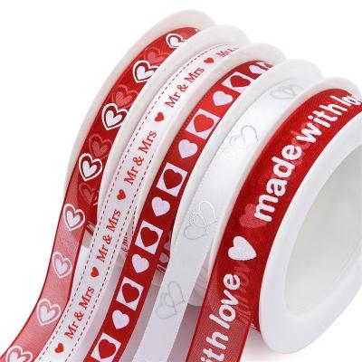 China 100%Polyester Mix One Style 5 Meters Wedding Red Ribbon Love Heart Set Organza Party Diy Decoration Box Packaging Miniature Decoration for sale