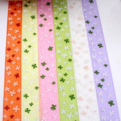 China 100% Polyester 25mm*100yards Spring Color Organza Ribbon Butterfly Printing Robbin Bouquet Gift For Home Indoor Outdoor Packing DIY Handmade for sale