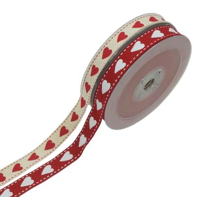 China 100%Polyester 1.5cm White Red Heart 15m/roll Cotton Ribbons For Wedding Party Decoration Gift Wrap DIY Craft Craft Accessories for sale