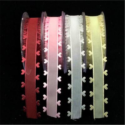 China 100% Polyester Heart Edge Lace Ribbon Ultrasonic Embossed Sewing Trimming For Wedding Opens Decoration Gift Wrapping Supplies Accessories for sale