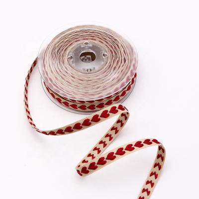 China Polyester 100% 10meters White Red Pink Peach Heart Woven Ribbon Made Of Polyester For Wedding Decoration Gift Wrapping Hangers DIY Crafts Access for sale