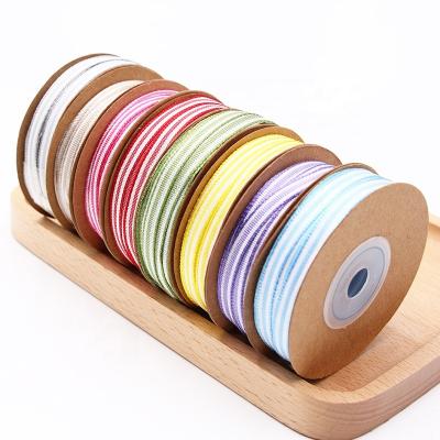 China 100% Polyester 8color 6mm*10y Double Color Stripe Ribbon For Bows DIY Handmade Gift Wedding Decor Craft Packing Supply for sale