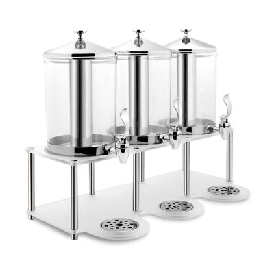 China Hotel Supplying Single Buffet Equipment 3 x 7.7L Stainless Steel Juice Dispensor for sale