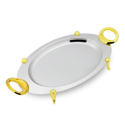 China Luxury Food Serving Serving Tray Buffet Display Oval Stainless Steel Tray for sale