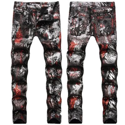 China Waterproof Fashion Printed Slim Skinny Skinny Jeans Side Hip Hop Pants Boys Jeans For Men Pencil Pants for sale