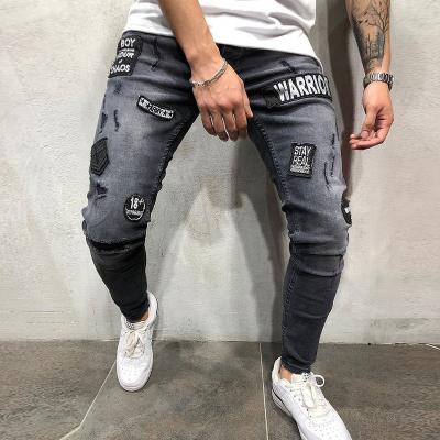 China Waterproof 2023 Men's Street White Bleached Lightweight Denim Bicycle Pants High Quality Badge Jeans Men's Western Cotton for sale