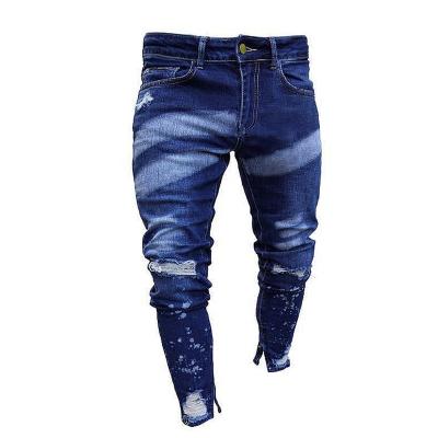 China High quality designer denim blue mens pants waterproof bleached mens ripped pants jeans drop shipping light customization for sale