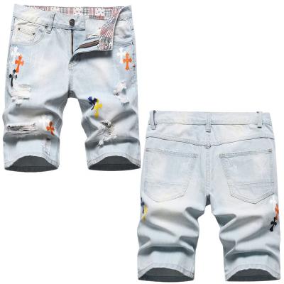 China Waterproof newcomer ripped denim shorts fashion hole jeans mens shorts mens custom fit slim fit shorts trousers destroyed for sale