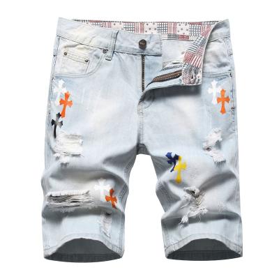 China Summer waterproof high quality denim straight shorts men's skinny jeans men's short pants male jeans shorts for sale