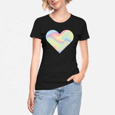 China Custom Breathable Unsix Hip Hop Logo Bluk Women Oversize T-shirts Mercerized Organic Cotton Holographic Heart Plus Size T-shirt Women for sale