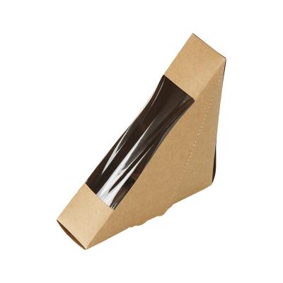 China Wholesale Disposable Food Grade Sandwich Triangle Cardboard Open Window Wrapping Paper Sandwich Packing Box for sale