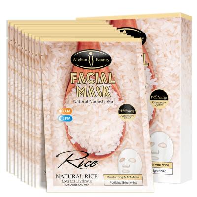 China OEM Natural Rice Skin Care Whitening Moisturizer Sheet Mask Ance Collagen Anti Brightening Facial Mask for sale