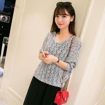 China Good Design Women's Breathable Ladies Love Deep V Neck Knitted Pullover Hollow Sweater for sale