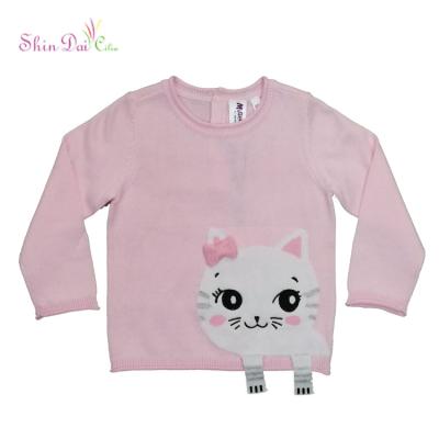 China New Lovely Cat Pattern Infant Baby Girl Designed Popular Breathable Knit Pullover Sweater for sale