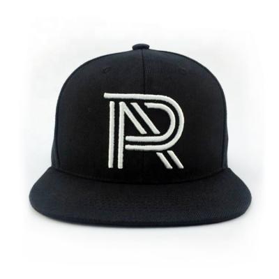 China COMMON Hop 6 High Quality Custom Black Panel Hip Embroidery 3d Brim Flat Snapback Hat for sale