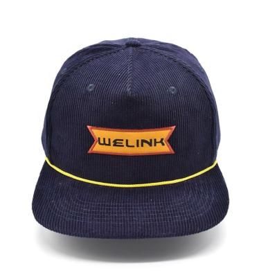 China Wholesale 5 Panel Custom Logo Embroidered Corduroy Snapback Hat COMMON Wholesale 5 Panel Rope Snapback Hat for sale