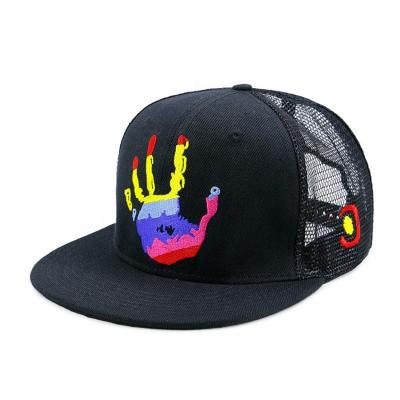 China JOINT Promotional Custom Embroidered Bill Mesh Flat Back Trucker Snapback Hats for sale