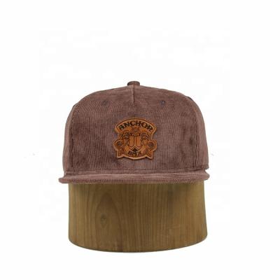 China Wholesale Custom JOINT Leather Corduroy Leather Flat Snap White 5 Bill Back Patch Hat for sale