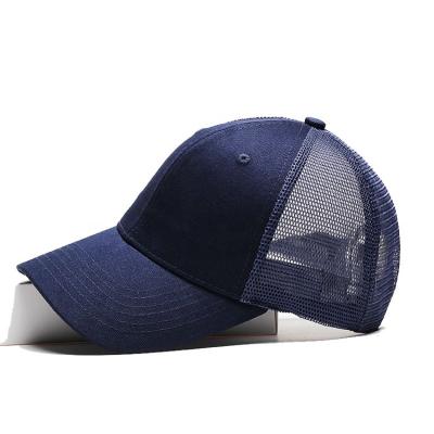 China COMMON OEM Navy Blue Gorras 6 Panel Custom Mesh Back Cotton Single Trucker Hat for sale