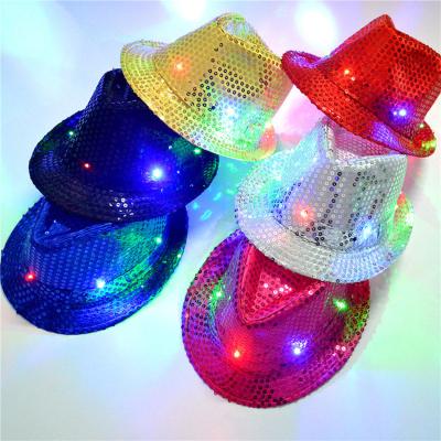 China High Quality Custom Image China Christmas Party Led Fedora Sequin Hat Flashing for sale