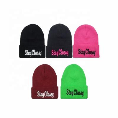 China JOINT Design Your Own Logo Multi Color Winter Knitted Acrylic Beanie With Embroidery Logo for sale