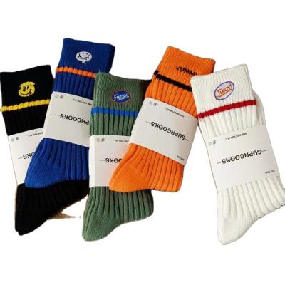 China Hot Selling Amazon Needle Sports Raw Tube Breathable Warm Horizontal Striped Socks Color Embroidery All-match Socks Factory Direct Sales Ca for sale