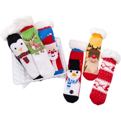 China China factory breathable ladies lamb wool winter home socks bonded floor socks Christmas series non-slip warm socks for sale