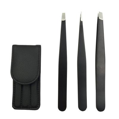 China 2020 new style fancy 3pcs stainless steel black pink coated eyebrow tweezers pack for sale