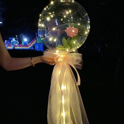 China Valentine's Day LED Rose Balloon Round Transparent Rose Bobo Balloon DIY Rose Globo Valentine's Day Decoration for sale