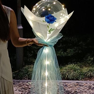 China Modern Birthday Party Decoration Valentine's Day Transparent LED Rose Bobo Balloon Glow Balloon Bouquet for sale