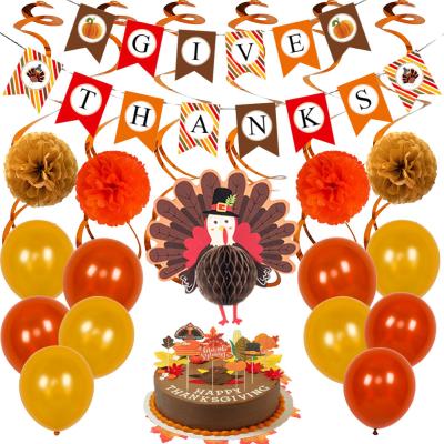 China Modern Thanksgiving Balloon Set For Party Decoration Give Thanks Holiday Letter Paper Flag Balloon Cake Card for sale