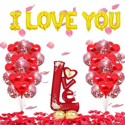 China Promotional Wedding Party Decoration Valentine Heart Shape Balloon Set Toy Aluminum Foil Heart Balloon I LOVE YOU for sale