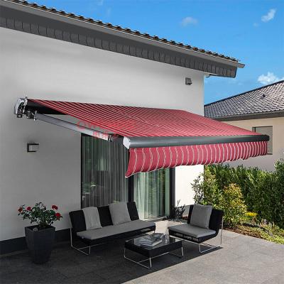 China Anti-UV Full Cassette Motorized Outdoor Aluminum Retractable Awning With Led Arms And Motor for sale