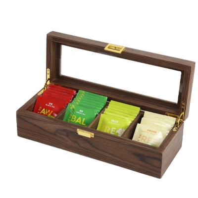 China Handmade Custom Organizer Box Wooden Tea Chest Four Compartments Logo Bag Candy Storage Box High Quality Tea Coffee for sale