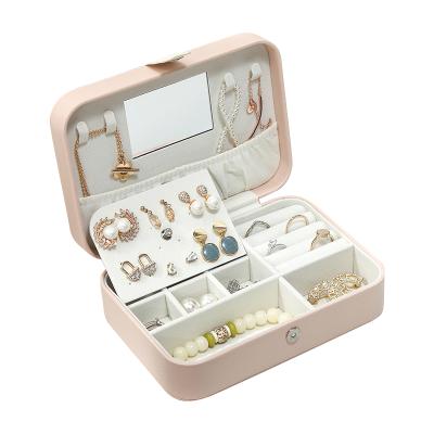 China Jewelry Box Ring Earring Necklace Storage Organizer Velvet Logo Portable Jewelry Small PU Travel Leather Mirror Custom Jewelry Box for sale