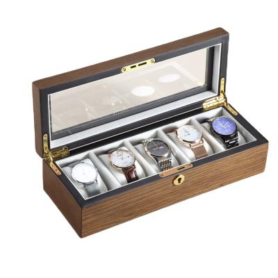 China Wholesale Custom Logo Printed Luxury Watch Storage 5 Slot Wooden Watch Storage Boxes With Lock Gift Watch Cases For Women Men for sale