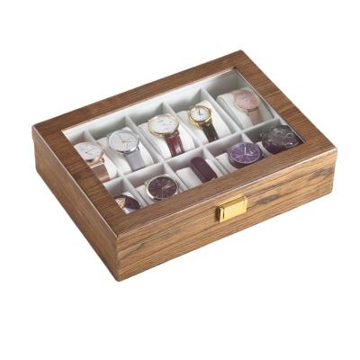 China Luxury Handmade 10 Slot Velvet Wooden Watch Box Display With Clear Cover Case Organizer Wood Watch Storage Packing Box Gift for sale