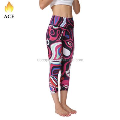 China Women Antibacterial Sports Stretch Short Gaiters Under The Knee Tights Spandex Cqapri Sublimation Yoga Pants for sale