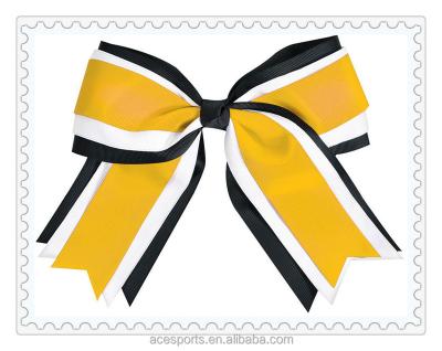 China Fabric Custom Pre Made Metallic Sheer Cheer Hair Bow With Black Rubber Elastic Band For Girls for sale