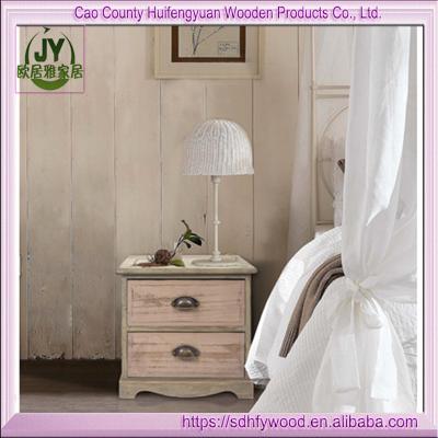 China Eco-Friendly Nightstand 2 Drawers Cabinet Bedside Gray Shabby Bedroom Wood Wardrobe for sale