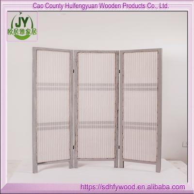 China China Separator Partition 3 Panels Vintage Wood Fabric Bedroom Bathroom Divider Shabby Chic Privacy Screen for sale