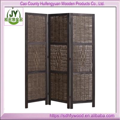 China China Folding Solid Wood Wicker Handcrafted 3 Panel Screen Frame Weave Room Divider Privacy Screen for sale