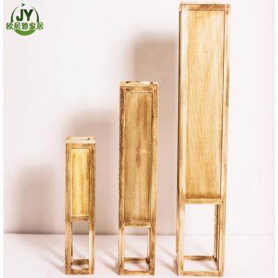 China Home Decoration Vintage Antique Shabby Set 3 Wooden Candle Holder Recycled Wood For Handmade Candles Candlestick Wholesale for sale