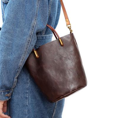 China PORTABLE Trendy Genuine Genuine Leather Women's Lady Cowhide Handbag For Handbag Fashion Vintage Daily Swapping for sale